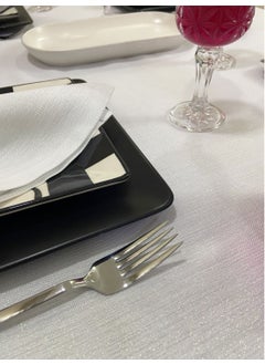 Zeren Home Glittered Polyester Linen Carefree Tablecloth White + 12 Napkins  - Image 2