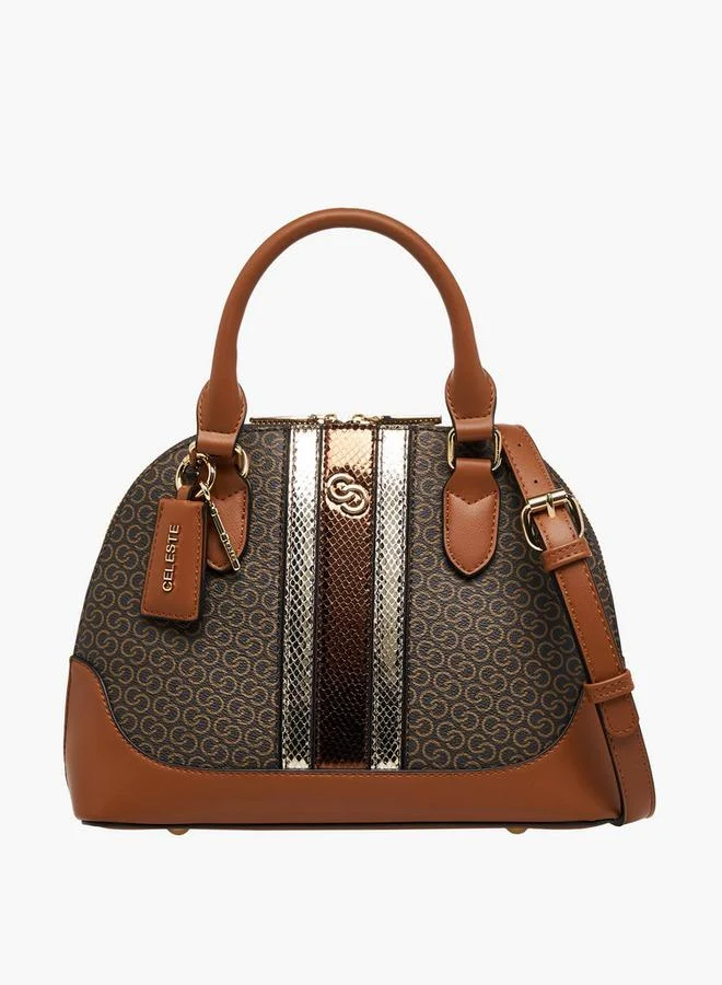 Celeste Monogram Print Tote Bag with Double Handle and Zip Closure