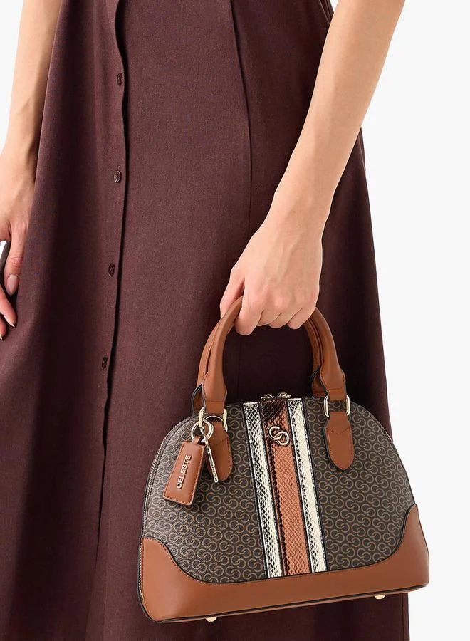 Celeste Monogram Print Tote Bag with Double Handle and Zip Closure
