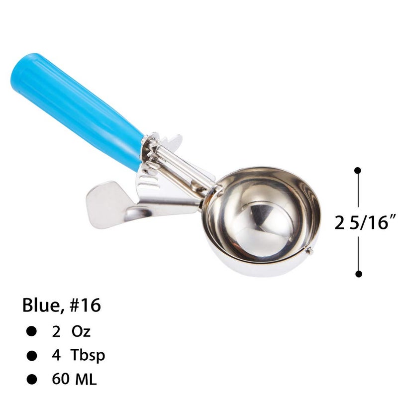 Saebye Portion Scoop - #16 (2 oz) - Disher, Cookie Scoop, Food Scoop - Portion Control - 18/8 Stainless Steel, Blue Handle - Image 2