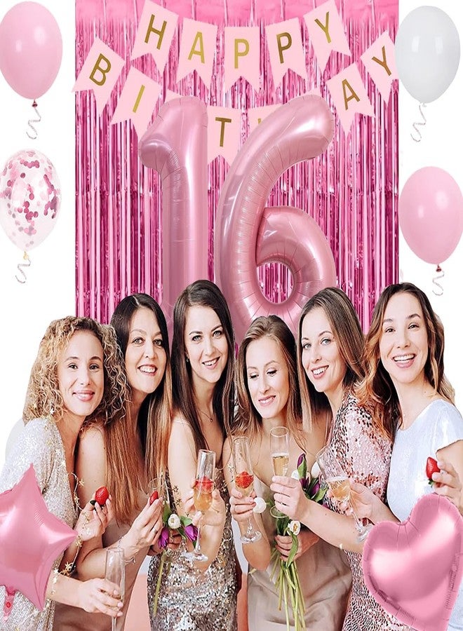 زينة حفلة عيد الميلاد السادس عشر باللون الوردي، زينة عيد الميلاد السادس عشر للفتيات، زينة حفلة عيد الميلاد السادس عشر باللون الوردي لها، لافتة عيد ميلاد سعيد السادس عشر، لوازم حفلات عيد الميلاد السادس عشر للفتيات والسيدات - Image 3