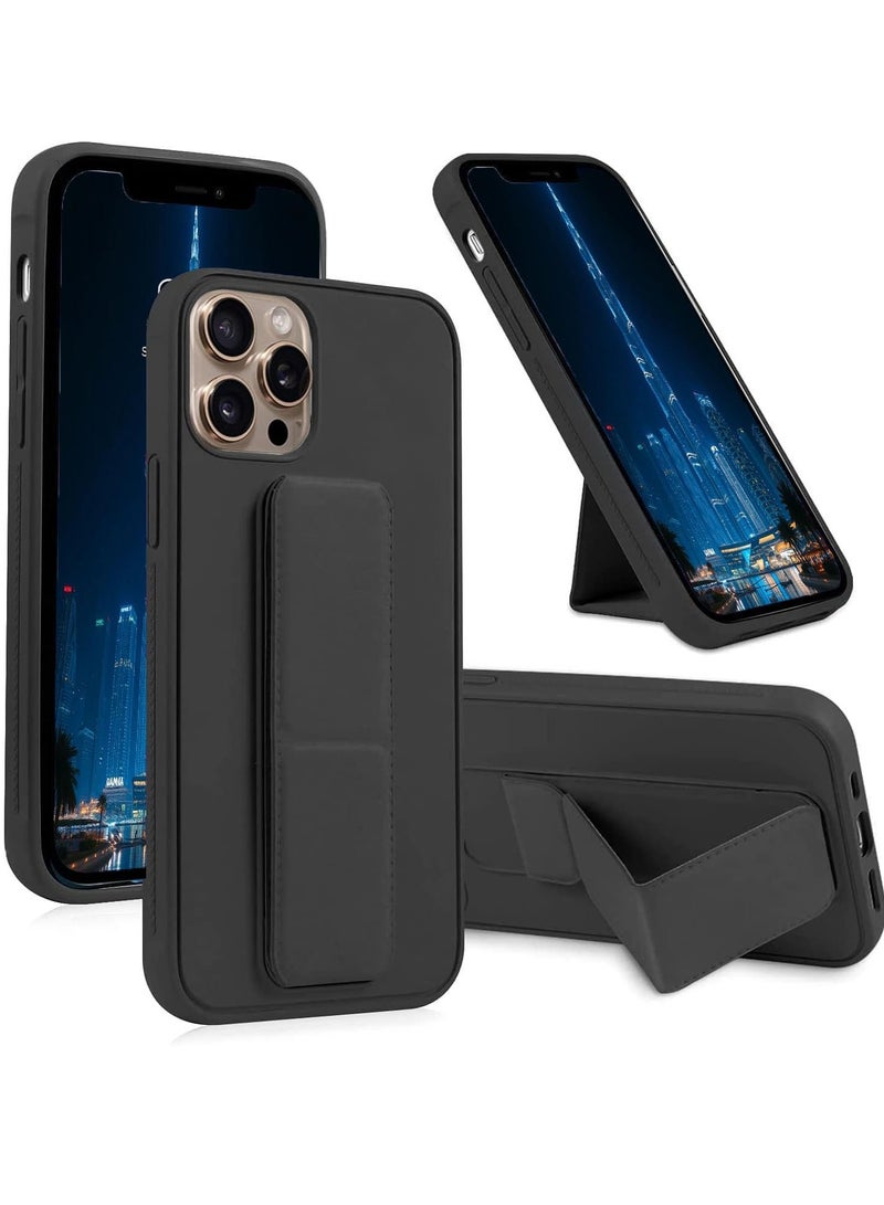 BORTONY iPhone 16 Pro Case Cover Back Stand with Magnet Holder Premium Silicone Vertical and Horizontal Hand Strap Grip Case Shockproof Protective Cover For Apple  iPhone 16 Pro - Image 1