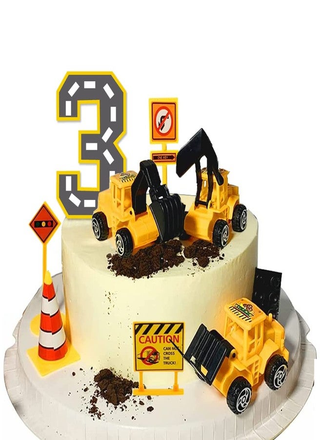 GmakCeder Construction Car Cake Topper with Truck Road Sign (3 yearold) - Image 1