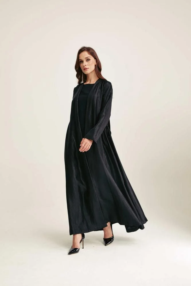 Tenda Shiny Abaya Decorated with Laces Black