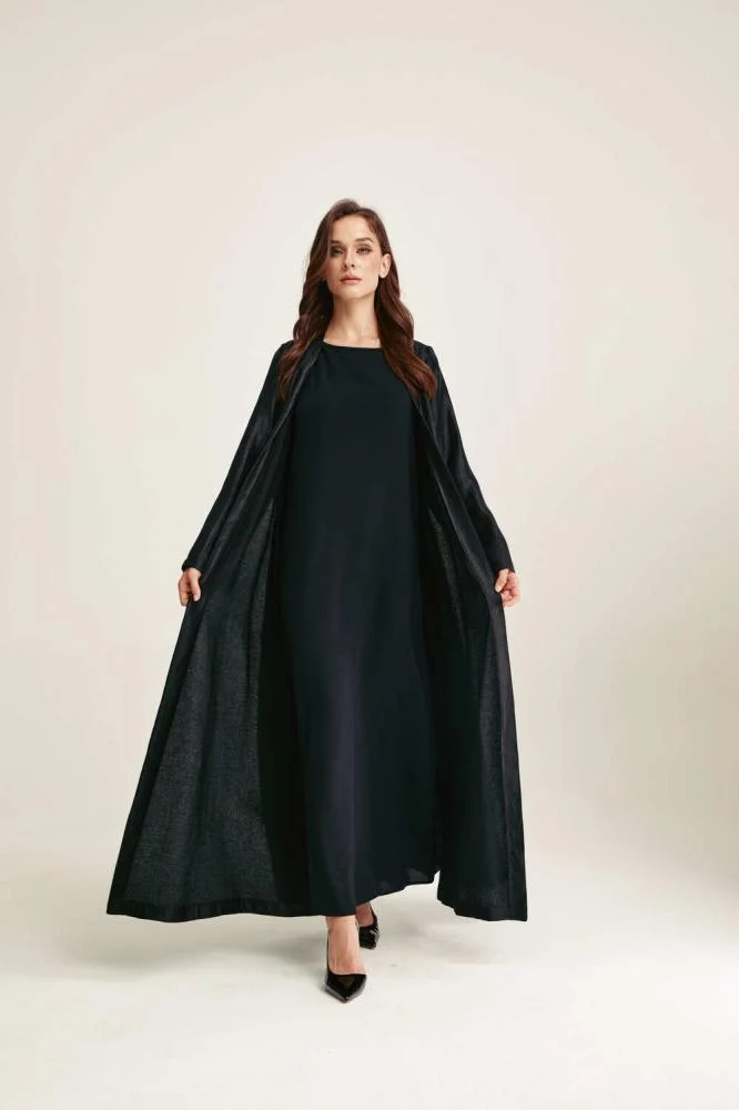 Tenda Shiny Abaya Decorated with Laces Black