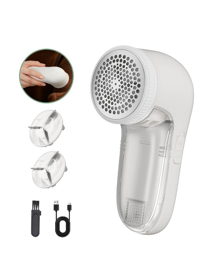 FLUXHOM Fabric Shaver, Electric Lint Remover, Sweater Hair Remover, USB Charging, 2 Replaceable Stainless Steel Blades, Quick And Effective Removal of Pills and Bobbles, Suitable for Clothes, Furniture, Sofas & Blankets, White - Image 1