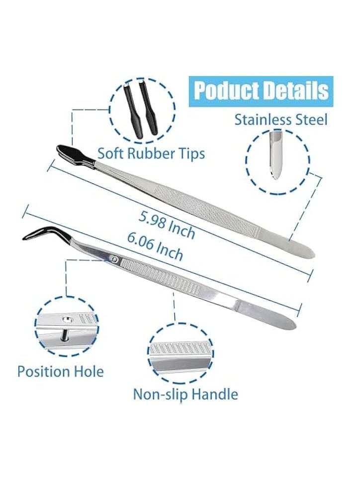 PROMASS Precise Tweezers with Rubber Tips Set PVC Rubber Coated Tips Bent and Straight Flat Tip Tweezers Stamp Coins Jewelry Hobby Crafts Industrial Electronic Tweezers Tools (2PCS，Silver) - Image 2
