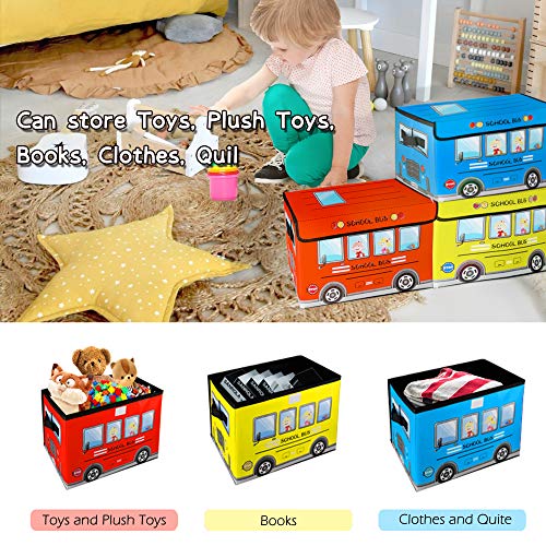 Saderoy Kids Toy Chest,Toy Chest, Collapsible Storage Cubes Organizer with Handles, Kids Toy Bin with Lids, School Bus Pattern Toy Storage Organizer for Boys, Girls, Playroom, Closet, Living Room, 3 Packs - Image 2