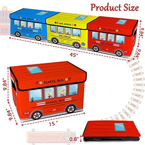 Saderoy Kids Toy Chest,Toy Chest, Collapsible Storage Cubes Organizer with Handles, Kids Toy Bin with Lids, School Bus Pattern Toy Storage Organizer for Boys, Girls, Playroom, Closet, Living Room, 3 Packs - Image 3