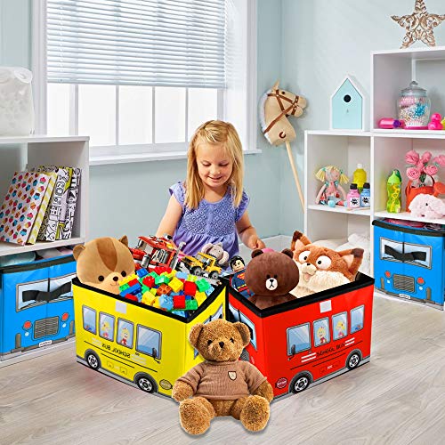 Saderoy Kids Toy Chest,Toy Chest, Collapsible Storage Cubes Organizer with Handles, Kids Toy Bin with Lids, School Bus Pattern Toy Storage Organizer for Boys, Girls, Playroom, Closet, Living Room, 3 Packs - Image 5