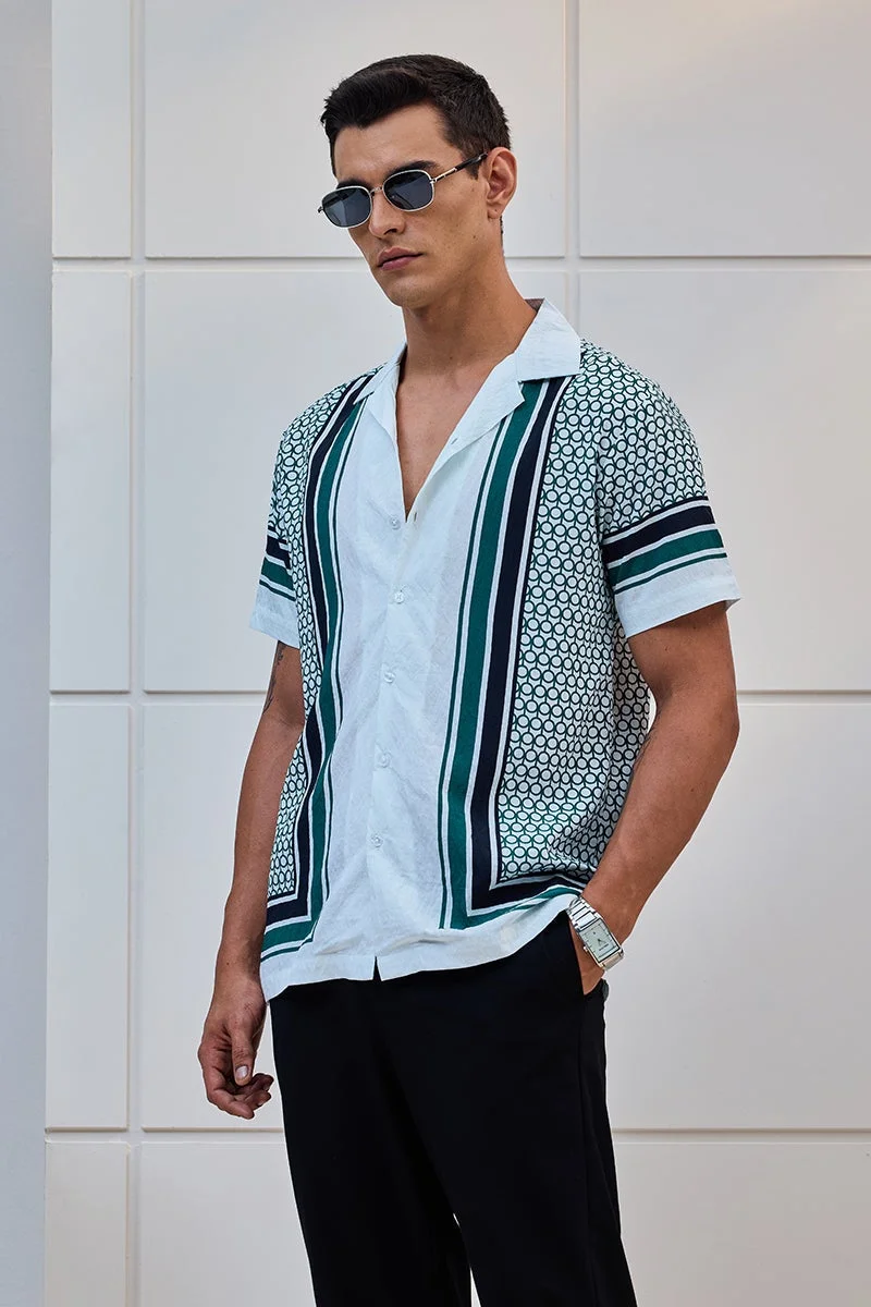سنيتش White Geometric Half Sleeve Boxy Shirt