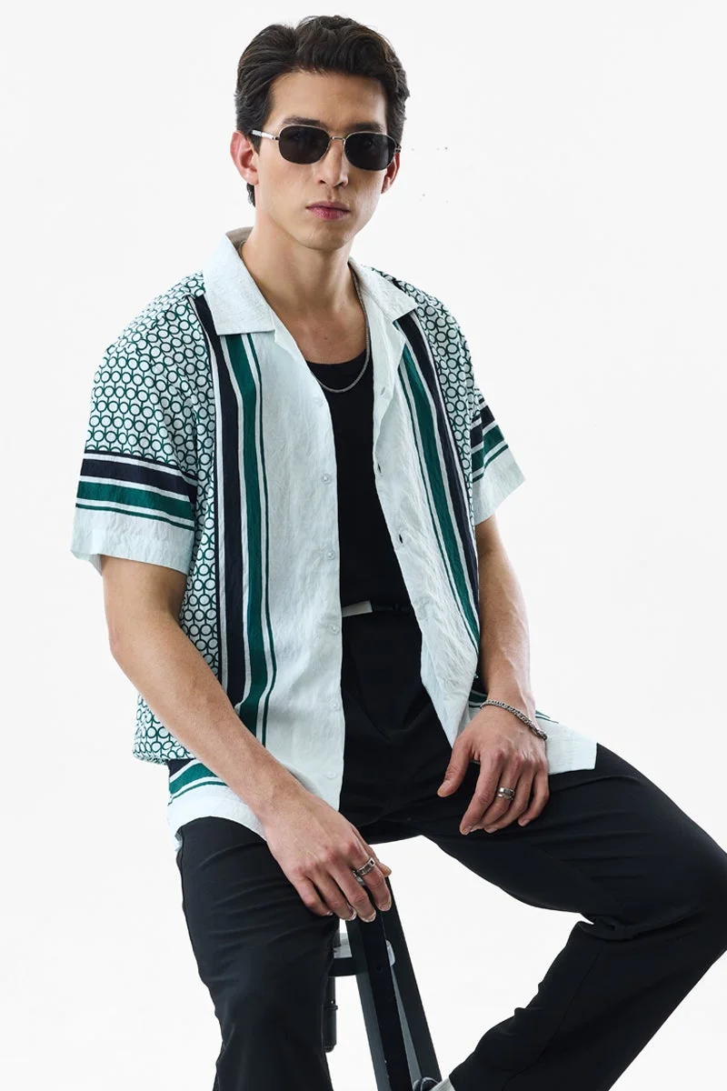 سنيتش White Geometric Half Sleeve Boxy Shirt