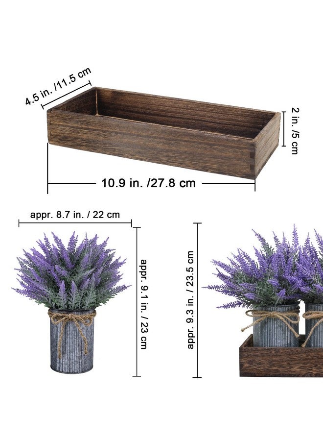 وينلين مجموعة من 3 نباتات صغيرة في أصص، نباتات زهور اللافندر الاصطناعية في أصص معدنية مجلفنة ريفية مع صينية خشبية مزخرفة لقطعة مركزية لطاولة المزرعة أو حافة النافذة أو ديكور داخلي ريفي - Image 3
