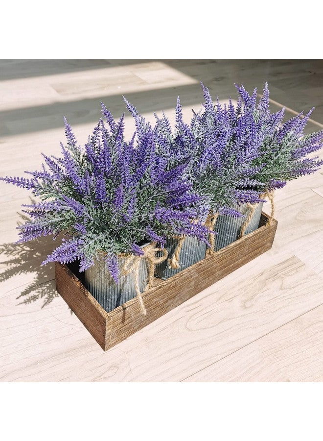 وينلين مجموعة من 3 نباتات صغيرة في أصص، نباتات زهور اللافندر الاصطناعية في أصص معدنية مجلفنة ريفية مع صينية خشبية مزخرفة لقطعة مركزية لطاولة المزرعة أو حافة النافذة أو ديكور داخلي ريفي - Image 5