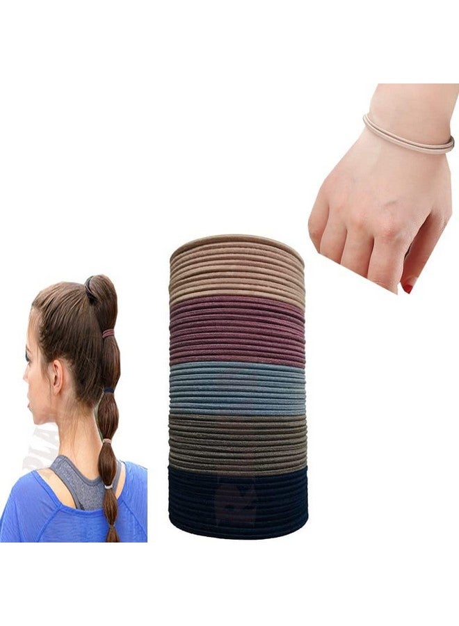 Rlanos (50 Cotton ponytail holder, 50 Hair Ties) Thick Seamless Hair Ties, Ponytail Holders Hair Accessories No Damage for Thick Hair (Natural Colors) - Image 3