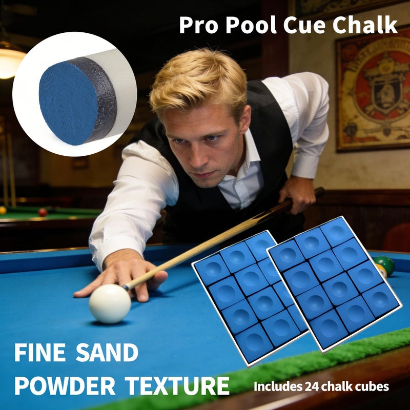 AKLOT Professional Pool Cue Chalk, 24 Cubs Billiard Chalk with Storage Box Fine Powder Pool Chalk Cubes 2 Colors Billiard Cue Chalk Suitable for Each Cue Tip Size (Blue) - Image 4