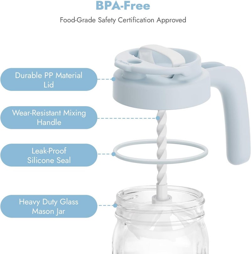 بابابليك Papablic Breast Milk & Formula Mixing Pitcher, Duty Wide Mouth Glass Pitcher with Mixing Handle & Flip Locking Spout for Fridge Storage Container, Blue - Image 5