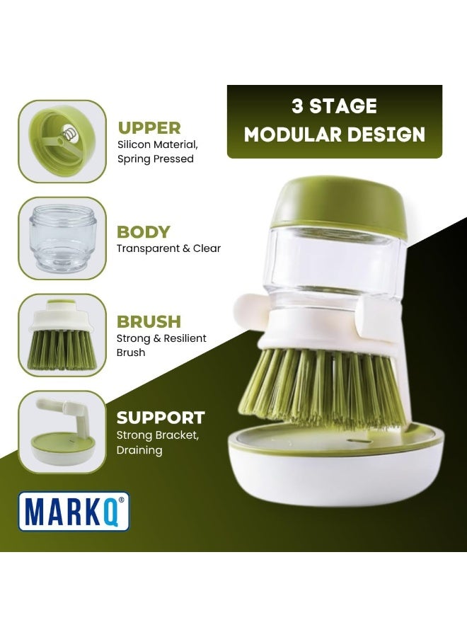 MARKQ Soap Dispenser with Dish Brush, Multipurpose Kitchen Cleaner Brush for Dishes, Pots & Pans, Compact Size,Assorted - Image 2