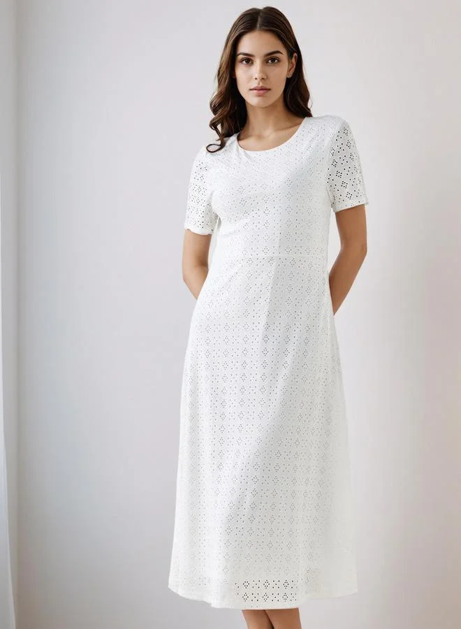 Splash FAV Schiffli A-line Midi Dress with Keyhole Back Closure