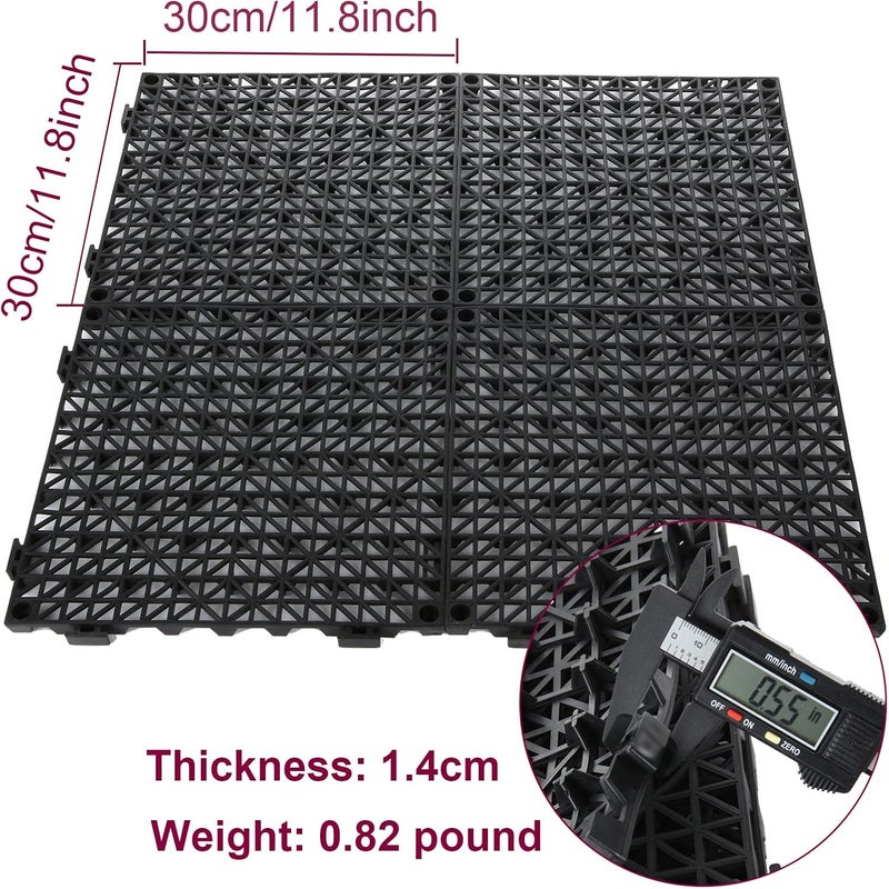 FengWu 12 Pack 12'' x Interlocking Rubber Bathroom Flooring Tiles - Non-Slip Waterproof Mats for Shower, Pool, and Patio (Black) - Image 2