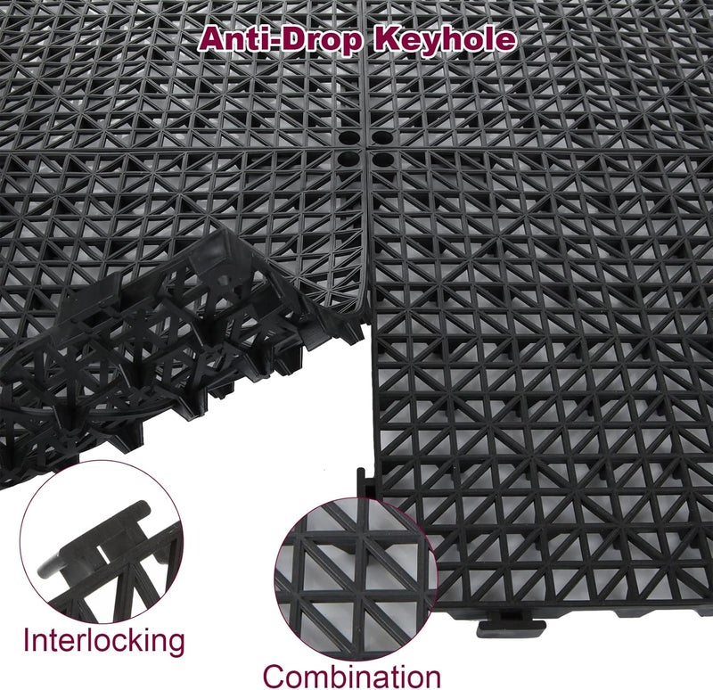 FengWu 12 Pack 12'' x Interlocking Rubber Bathroom Flooring Tiles - Non-Slip Waterproof Mats for Shower, Pool, and Patio (Black) - Image 4
