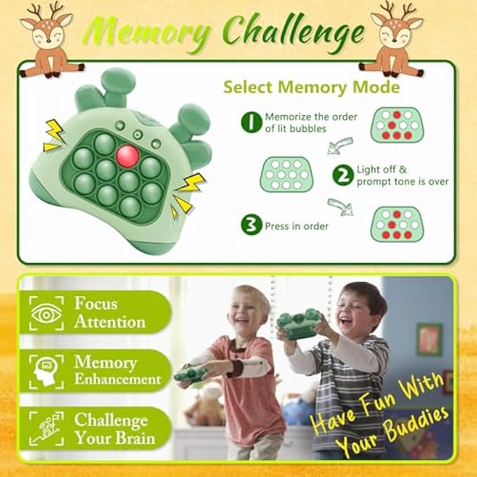 HANDHELD GAME FOR KIDS ALDULT, PUSH POP GAME IT FIDGET TOYS, QUICK PUSH GAME, WHACK A MOLE PUZZLE GAME MACHINE, BUBBLE STRESS POP LIGHT UP GAME, MULTIPLE GAME MODES, BIRTHDAY GIFTS CHILDREN (GREEN) - Image 2