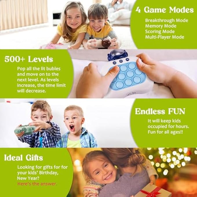 HANDHELD GAME FOR KIDS ALDULT, PUSH POP GAME IT FIDGET TOYS, QUICK PUSH GAME, WHACK A MOLE PUZZLE GAME MACHINE, BUBBLE STRESS POP LIGHT UP GAME, MULTIPLE GAME MODES, BIRTHDAY GIFTS CHILDREN (GREEN) - Image 5
