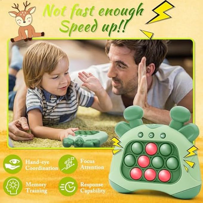 HANDHELD GAME FOR KIDS ALDULT, PUSH POP GAME IT FIDGET TOYS, QUICK PUSH GAME, WHACK A MOLE PUZZLE GAME MACHINE, BUBBLE STRESS POP LIGHT UP GAME, MULTIPLE GAME MODES, BIRTHDAY GIFTS CHILDREN (GREEN) - Image 4