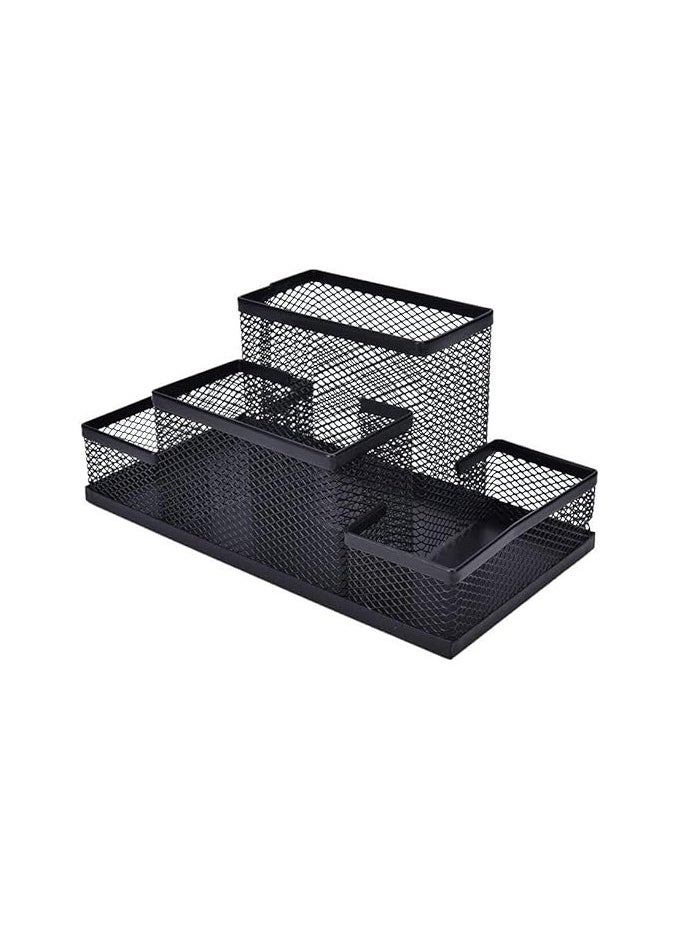 Generic Metal Mesh Desk Organizer - Pen Holder - Paper Holder - Office Supplies - Accessories Storage Organizer for Home School - Black - 4 Sections - Black  - Image 1