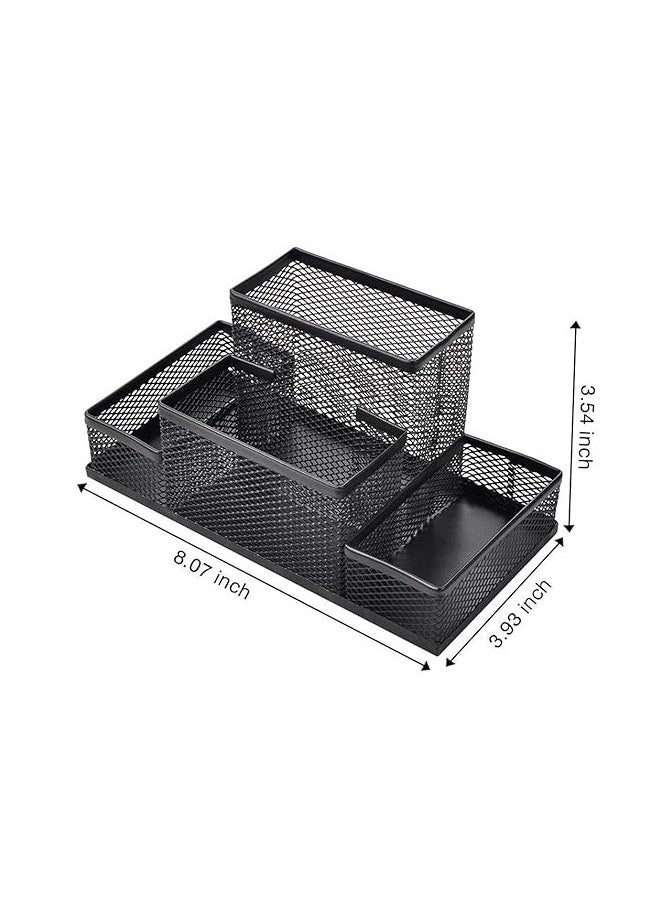 Generic Metal Mesh Desk Organizer - Pen Holder - Paper Holder - Office Supplies - Accessories Storage Organizer for Home School - Black - 4 Sections - Black  - Image 2