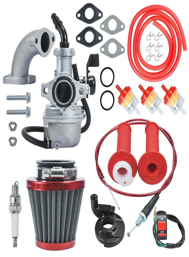 HOLATO PZ22 Carburetor Carb Air filter Throttle Handle Grips Cable Kit for 110cc 125cc XR50 CRF50 CRF50f CRF110 TaoTao DB14 DB24 SSR110 SSR125 Coolster Apollo Pit Dirt Bike Chinese 4 Wheeler ATV Red - Image 1