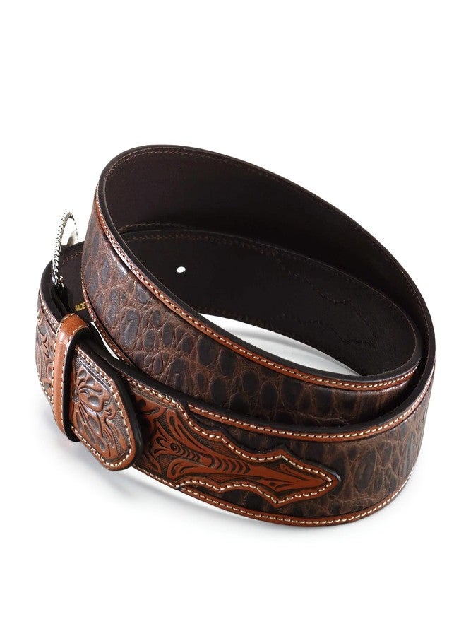 ARIAT Men's Two-Tone Floral Tab Crocodile Print Leather Belt, Tan, 34 - Image 5