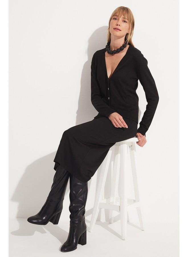 جون جيبة جوني ميدي محبوكة أسود - Image 1