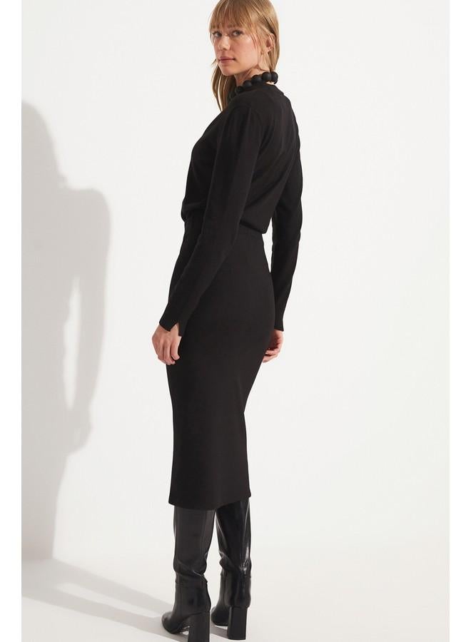 جون جيبة جوني ميدي محبوكة أسود - Image 3