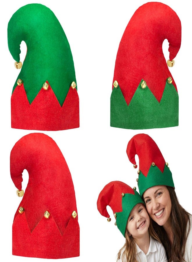 MCPINKY 3PCS Christmas Elf Hats, Elf Felt Hat with Jingle Bells Novelty Funny Christmas Hat for Kids Adults Holiday Party Costume Photos Props - Image 1