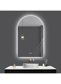Arched LED Bathroom Mirror, Frameless Arch Backlit Wall Mirror, Lighted Vanity Mirror with 3 Color Temperature Adjustment, Anti-Fog, Explosion-Proof, Waterproof, 5MM Silver Mirror, Touch Button Control, 12V Waterproof Light Strip, Wall-Mounted, 50x80 cm.
