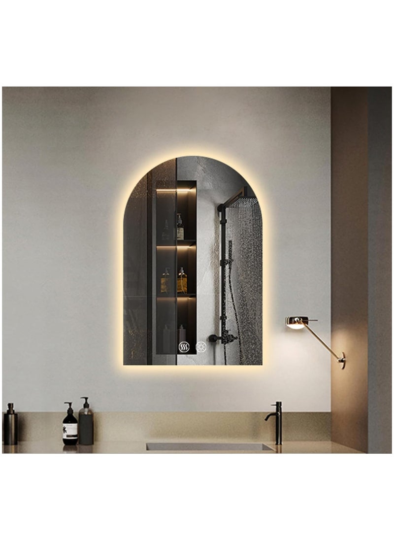 Vparty - Arched LED Bathroom Mirror, Frameless Arch Backlit Wall Mirror, Lighted Vanity Mirror with 3 Color Temperature Adjustment, Anti-Fog, Explosion-Proof, Waterproof, 5MM Silver Mirror, Touch Button Control, 12V Waterproof Light Strip, Wall-Mounted, 50x80 cm. - Image 1