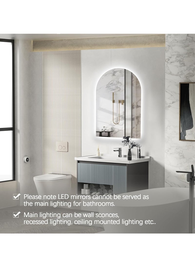 Vparty - Arched LED Bathroom Mirror, Frameless Arch Backlit Wall Mirror, Lighted Vanity Mirror with 3 Color Temperature Adjustment, Anti-Fog, Explosion-Proof, Waterproof, 5MM Silver Mirror, Touch Button Control, 12V Waterproof Light Strip, Wall-Mounted, 50x80 cm. - Image 1