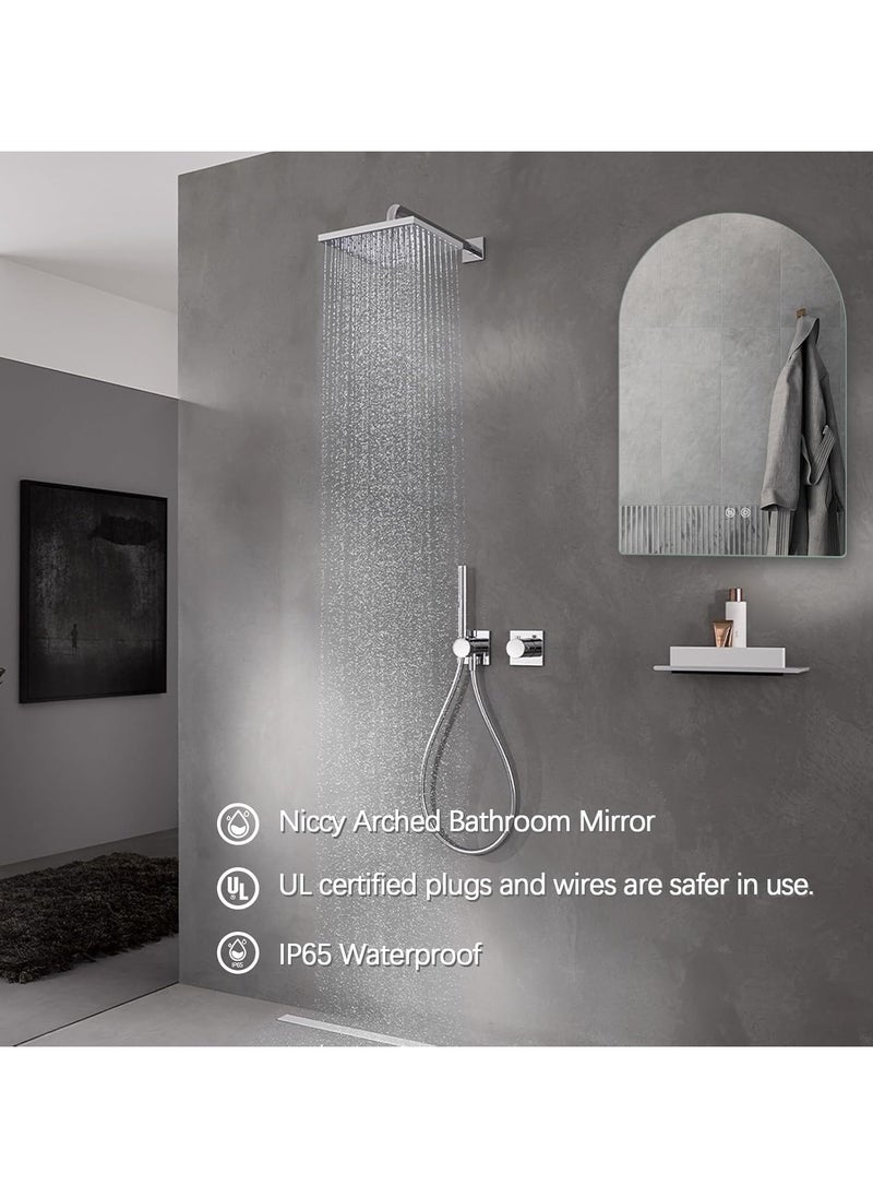 Vparty - Arched LED Bathroom Mirror, Frameless Arch Backlit Wall Mirror, Lighted Vanity Mirror with 3 Color Temperature Adjustment, Anti-Fog, Explosion-Proof, Waterproof, 5MM Silver Mirror, Touch Button Control, 12V Waterproof Light Strip, Wall-Mounted, 50x80 cm. - Image 1