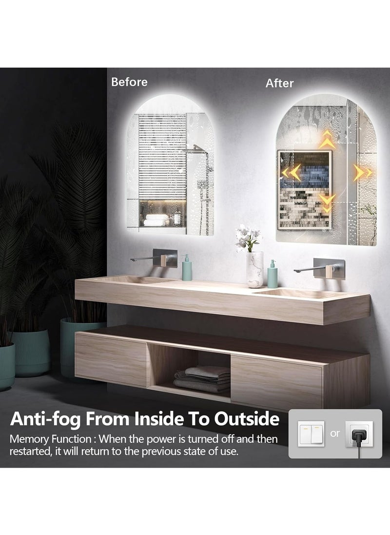 Vparty - Arched LED Bathroom Mirror, Frameless Arch Backlit Wall Mirror, Lighted Vanity Mirror with 3 Color Temperature Adjustment, Anti-Fog, Explosion-Proof, Waterproof, 5MM Silver Mirror, Touch Button Control, 12V Waterproof Light Strip, Wall-Mounted, 50x80 cm. - Image 1