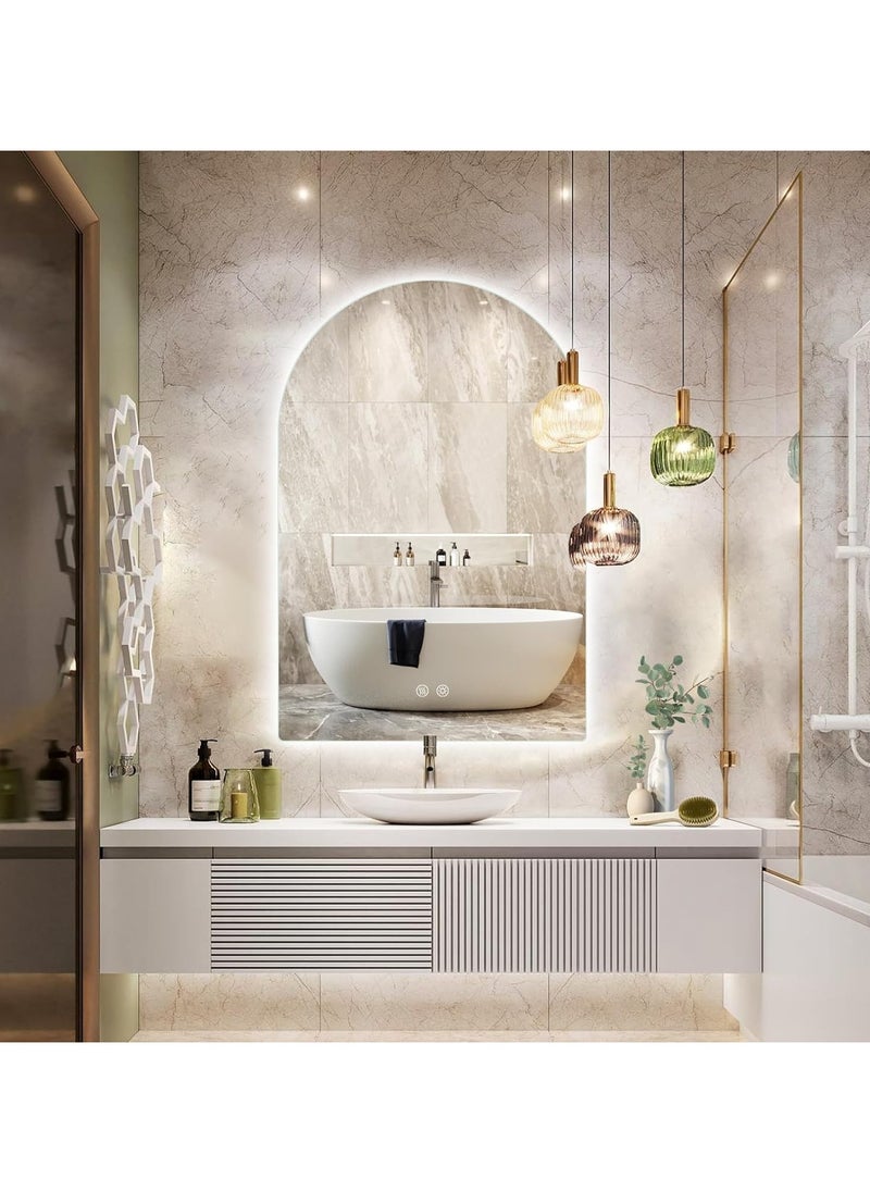 Vparty - Arched LED Bathroom Mirror, Frameless Arch Backlit Wall Mirror, Lighted Vanity Mirror with 3 Color Temperature Adjustment, Anti-Fog, Explosion-Proof, Waterproof, 5MM Silver Mirror, Touch Button Control, 12V Waterproof Light Strip, Wall-Mounted, 50x80 cm. - Image 1