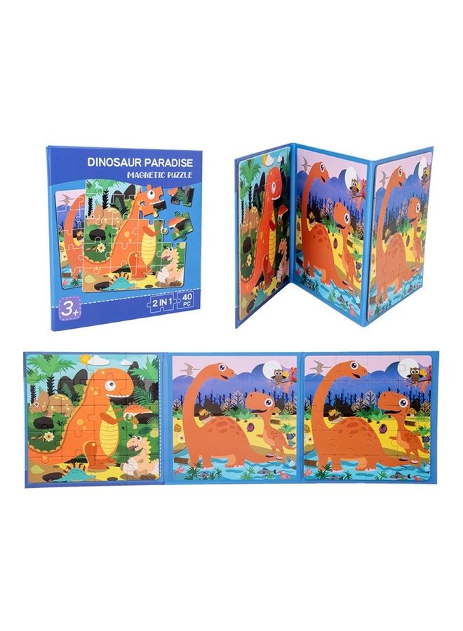 مجموعة أحجية قطع تركيب الصور 2 في 1 بتصميم مغناطيسي محمول وقابل للطي بتصميم ديناصور