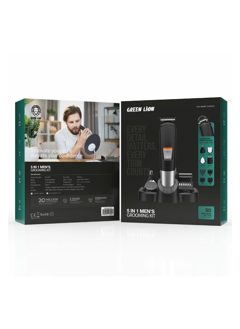 GREEN LION - Men Grooming Set / Stainless Steel Blade With 4 Comb Gurd / ON/OFF Switch / 90 Min Working Time / LED Display / Type-C Charging- Black - Image 1