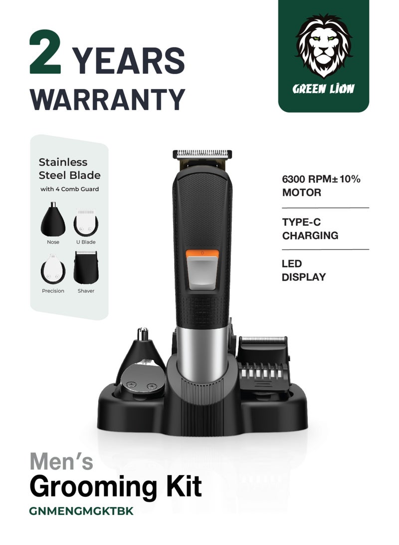 GREEN LION Men Grooming Set / Stainless Steel Blade With 4 Comb Gurd / ON/OFF Switch / 90 Min Working Time / LED Display / Type-C Charging- Black - Image 1