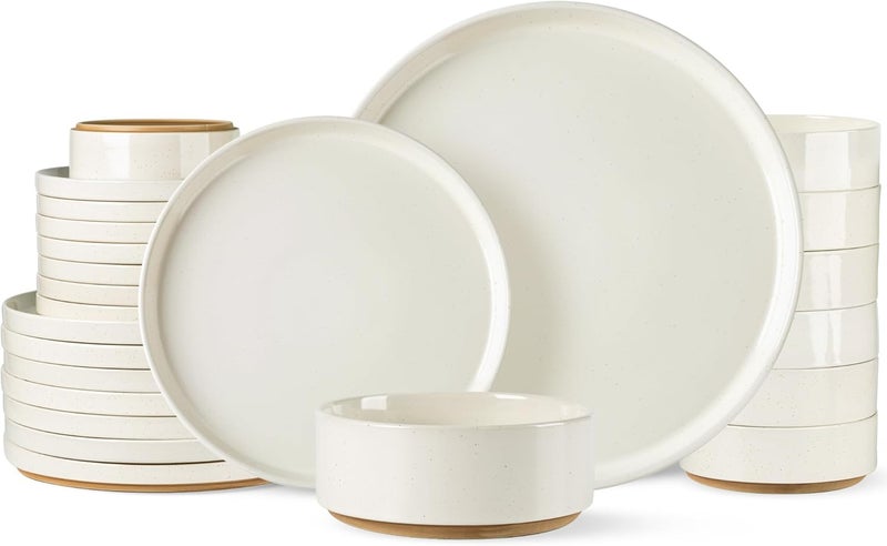 AmorArc Ceramic Dinnerware Set for 8  Speckled Stoneware Plates and Bowls with Rustic Terracotta Underside Scratch ResistantDishwasher  Microwave Safe Dishes Sets 24pcs Beige - Image 1
