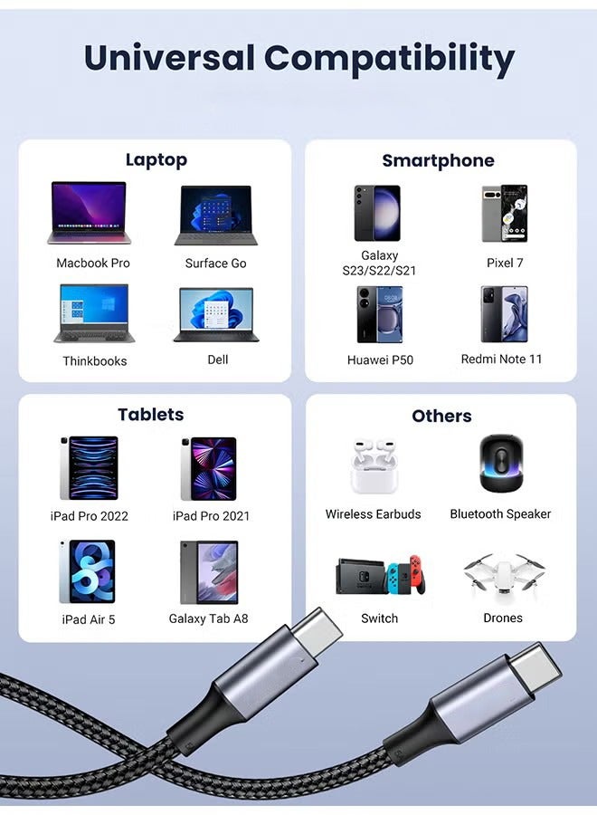 IPhone USB C Cable 2M, Braided 100W Power Delivery PD Fast charge Cable USB C to USB C for iPhone 16 Pro/16 Pro Max/16/16 Plus, iPad mini 6, MacBook Pro/Air, iPad Pro - Image 5