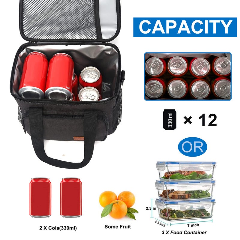 Femuar Reusable Lunch Box for Men/Women - Insulated Lunch Bag Leakproof Lunchbox for Work Office Picnic Beach - Freezable Lunch Cooler Bag with Adjustable Shoulder Strap - Black - Image 2
