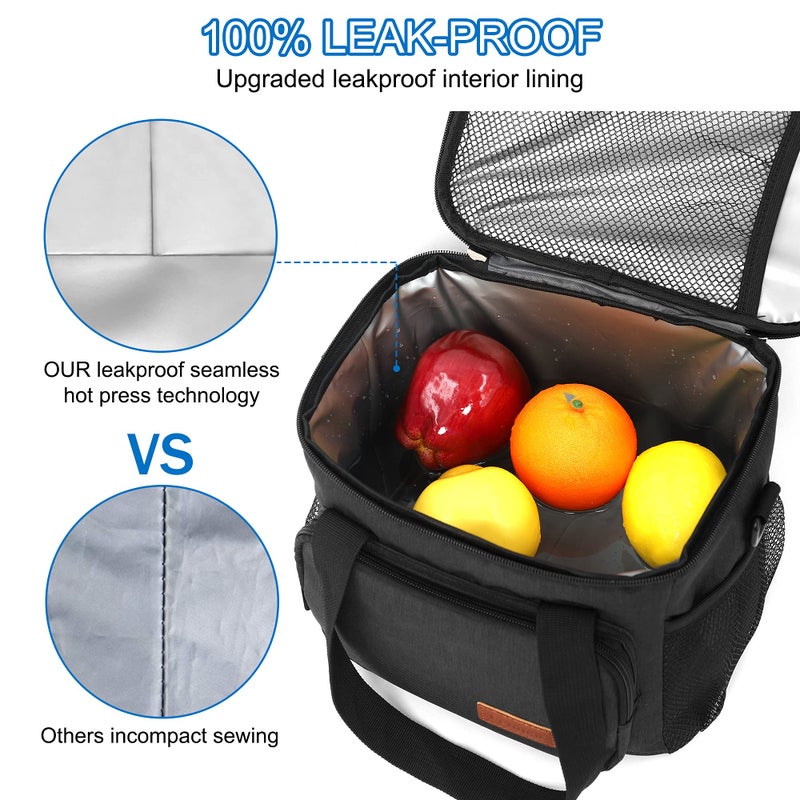 Femuar Reusable Lunch Box for Men/Women - Insulated Lunch Bag Leakproof Lunchbox for Work Office Picnic Beach - Freezable Lunch Cooler Bag with Adjustable Shoulder Strap - Black - Image 5