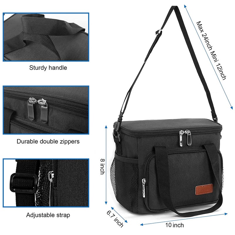Femuar Reusable Lunch Box for Men/Women - Insulated Lunch Bag Leakproof Lunchbox for Work Office Picnic Beach - Freezable Lunch Cooler Bag with Adjustable Shoulder Strap - Black - Image 3