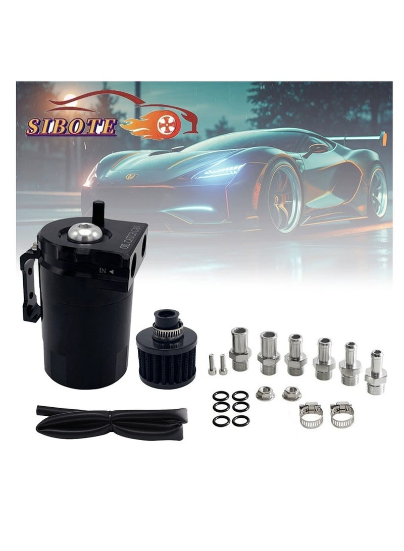 Aluminum Oil CatcAutomobile modification parts oil breather pot, with air filter breather flat head, waste oil recovery pot, baffle oil and gas separation tank oil storage tank, universal oil and ga